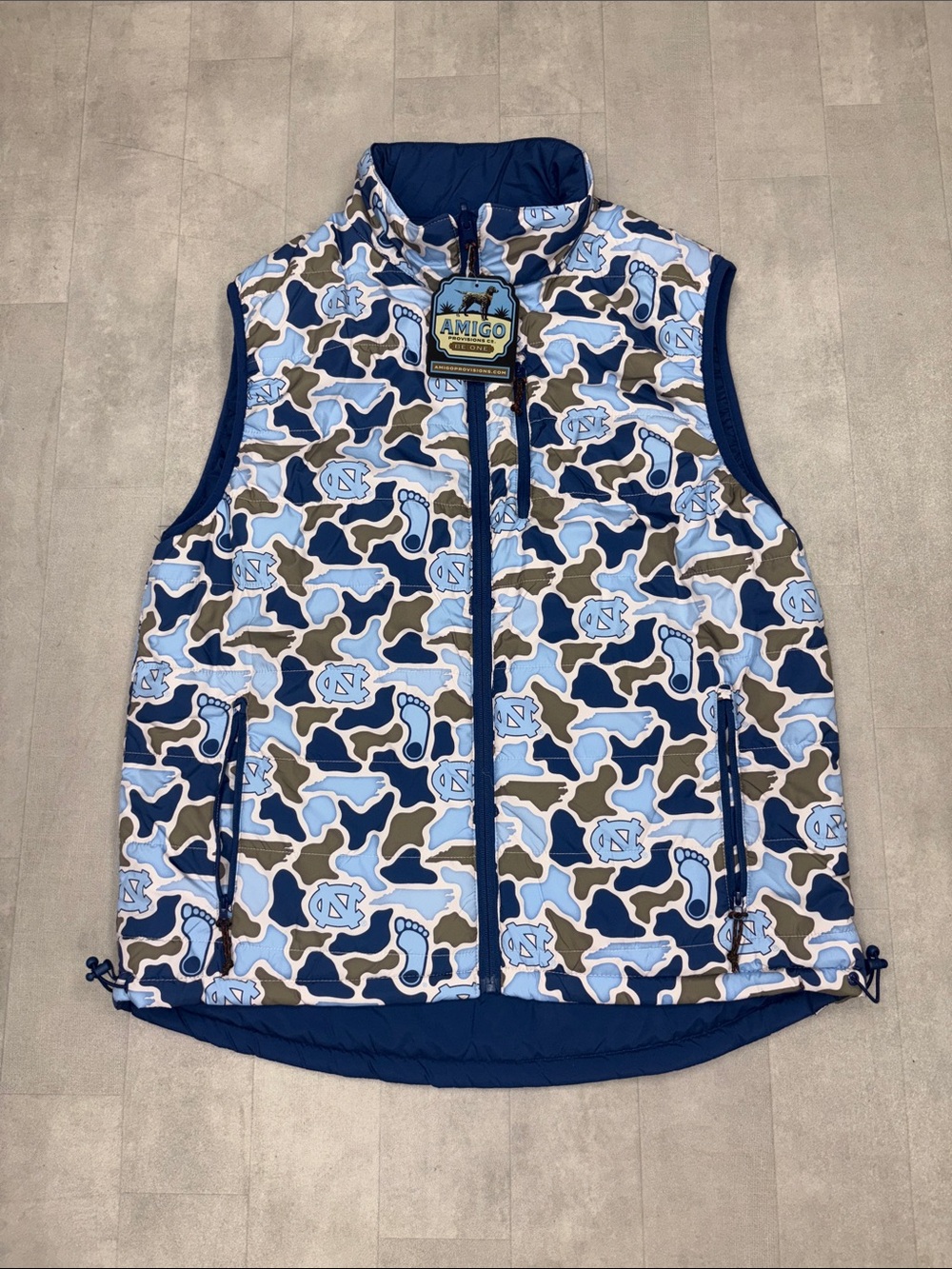 Amigos Provision Co UNC Tarheels Quarter Zip Collegiate Puffer Vest NWT